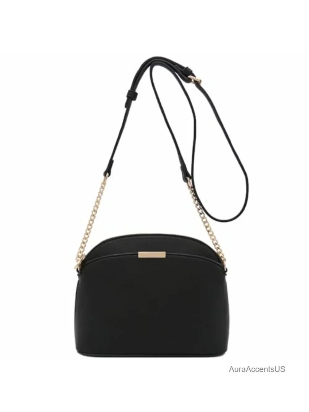 Faux Leather Small Dome Crossbody Bag with Chain Strap